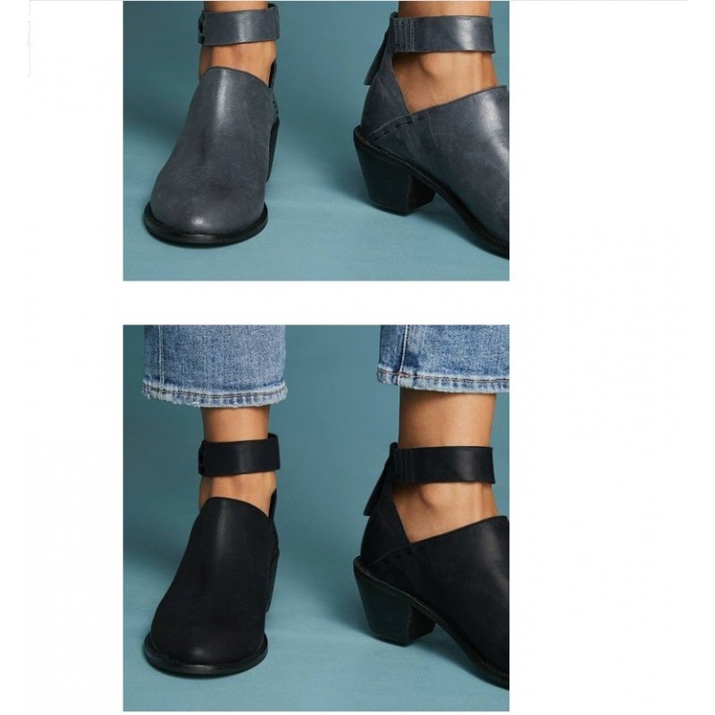 Women Cut Out Booties Buckle Strap Back Zipper Leather Ankle Casual Boots