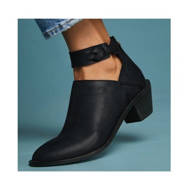 Women Cut Out Booties Buckle Strap Back Zipper Lea...