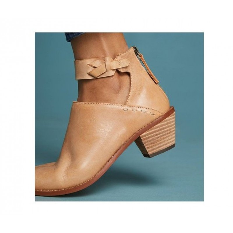 Women Cut Out Booties Buckle Strap Back Zipper Leather Ankle Casual Boots