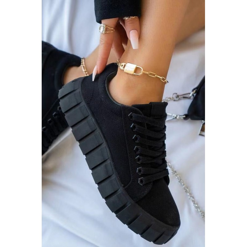 Lace-up Canvas Shoes Summer Round Toe Platform Single Shoes For Women Sneakers