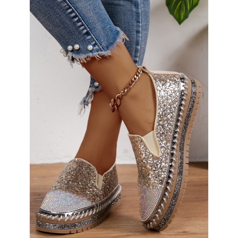Thick Bottom Flat Loafers Rhinestone
