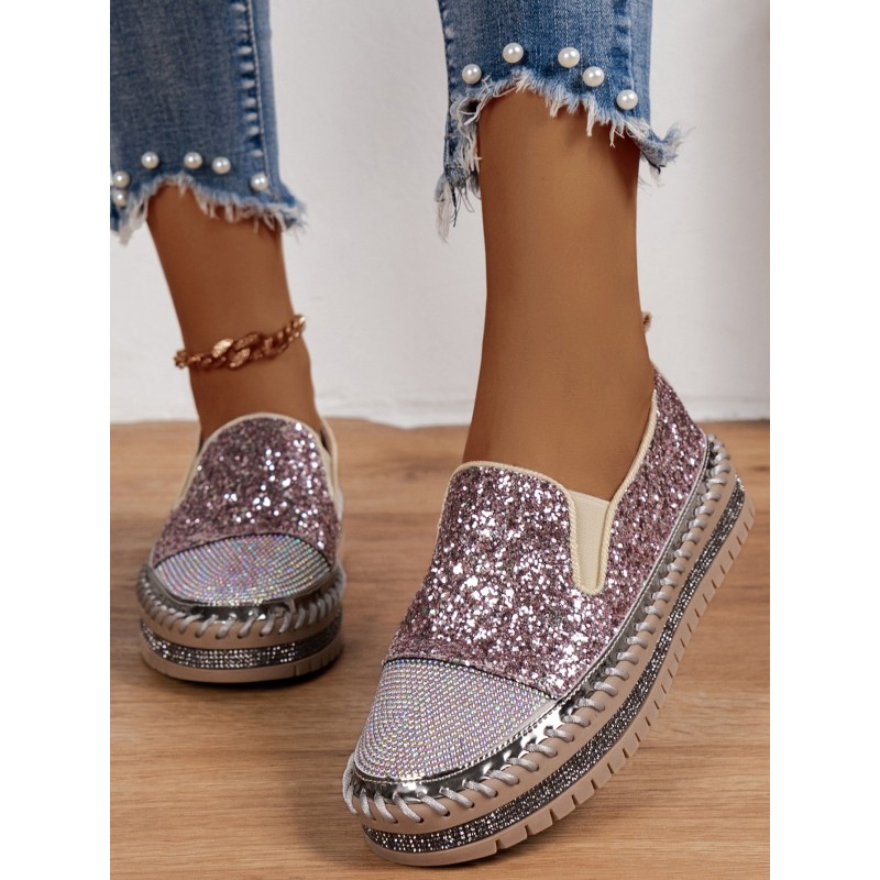 Thick Bottom Flat Loafers Rhinestone