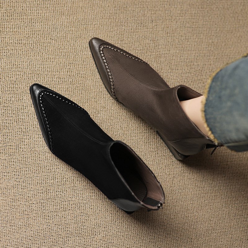 Pointed-toe Square-heeled Ankle Boots For Women