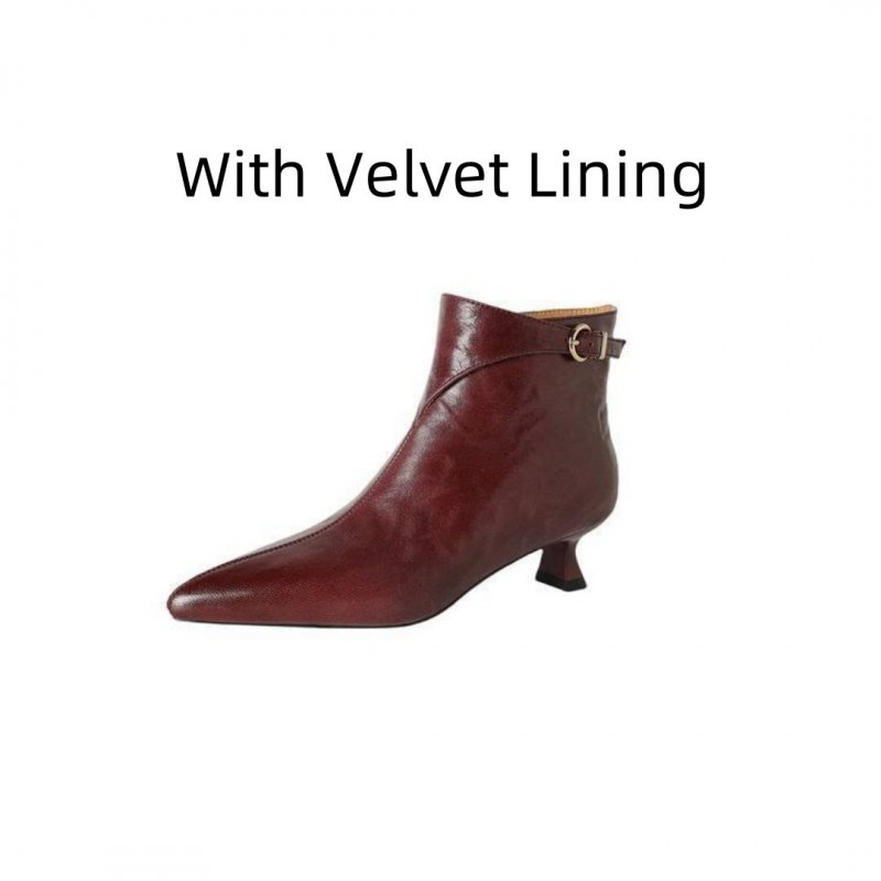 French-style Vintage Pointed-toe Mid-heel Ankle Boots For Women