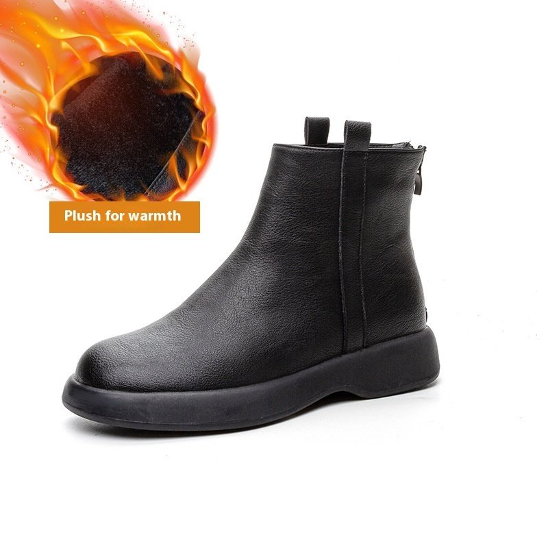 Winter Fleece-lined Flat Ankle Boots Women