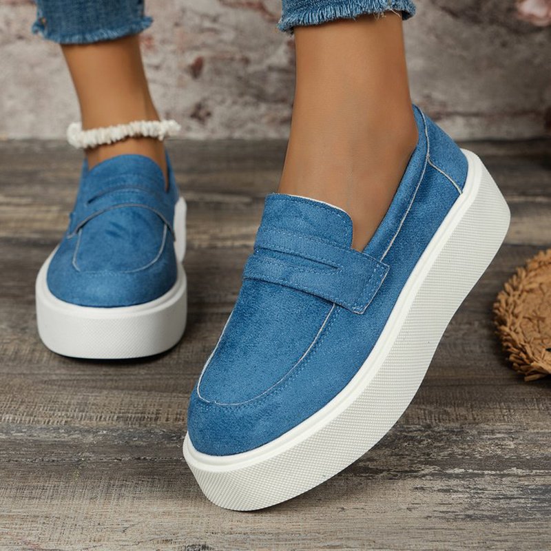New Loafers Platform Round Toe Slip-on Shoes For W...