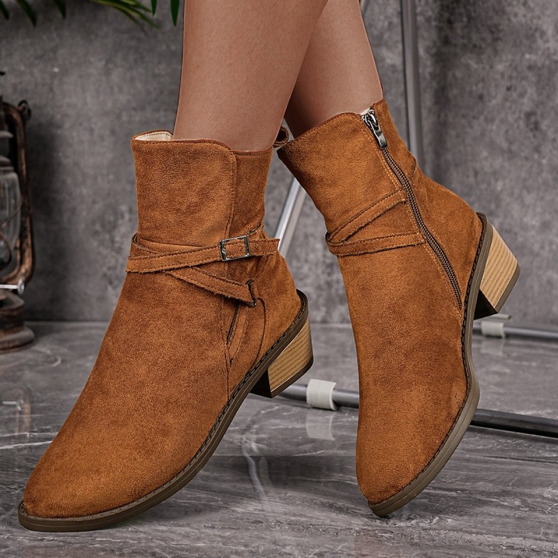 New Cross-strap Side Zipper Mid-heel Ankle Boots F...