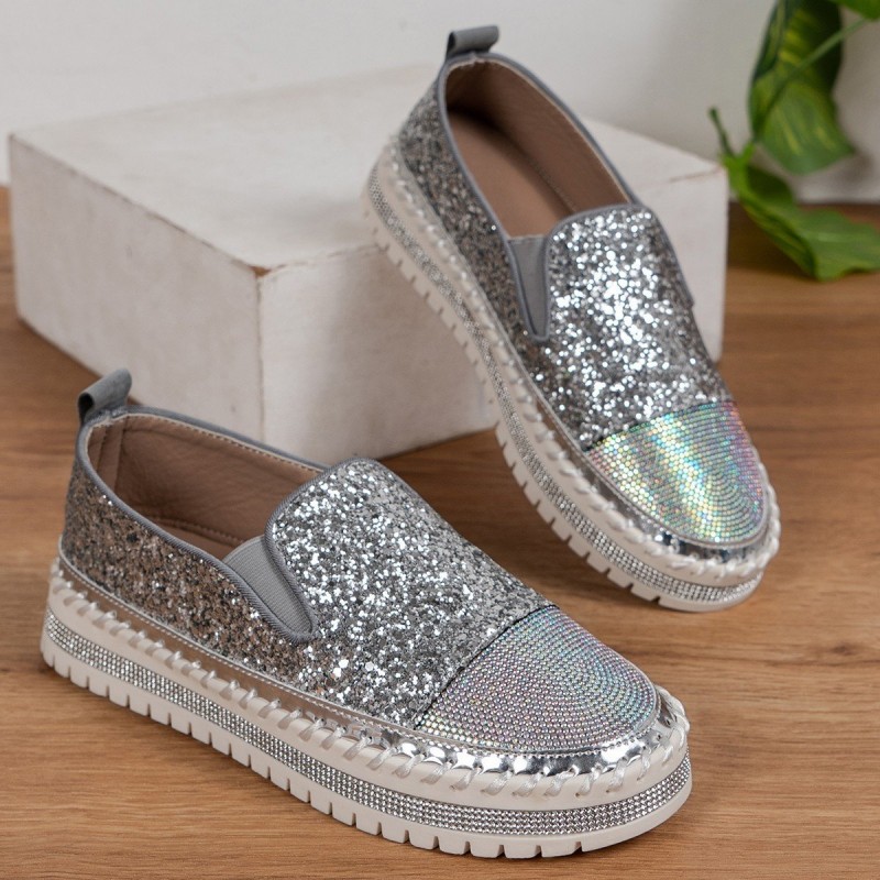 Thick Bottom Flat Loafers Rhinestone