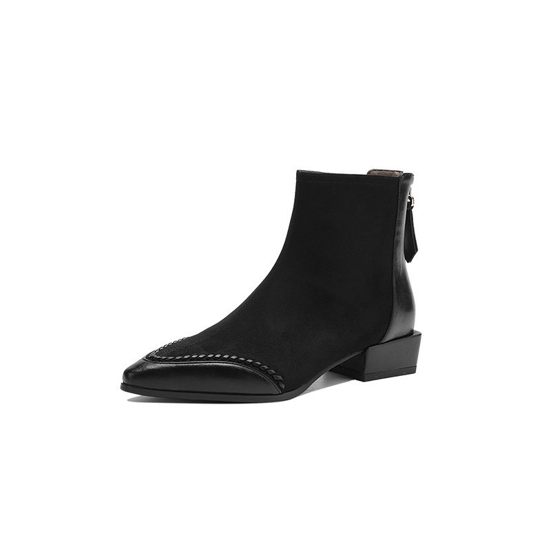 Pointed-toe Square-heeled Ankle Boots For Women