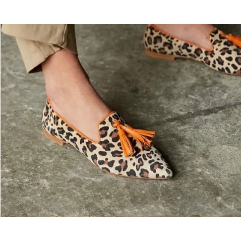 Pointed Toe Shallow Mouth Contrast Color Pointed Leopard Print Loafers Women
