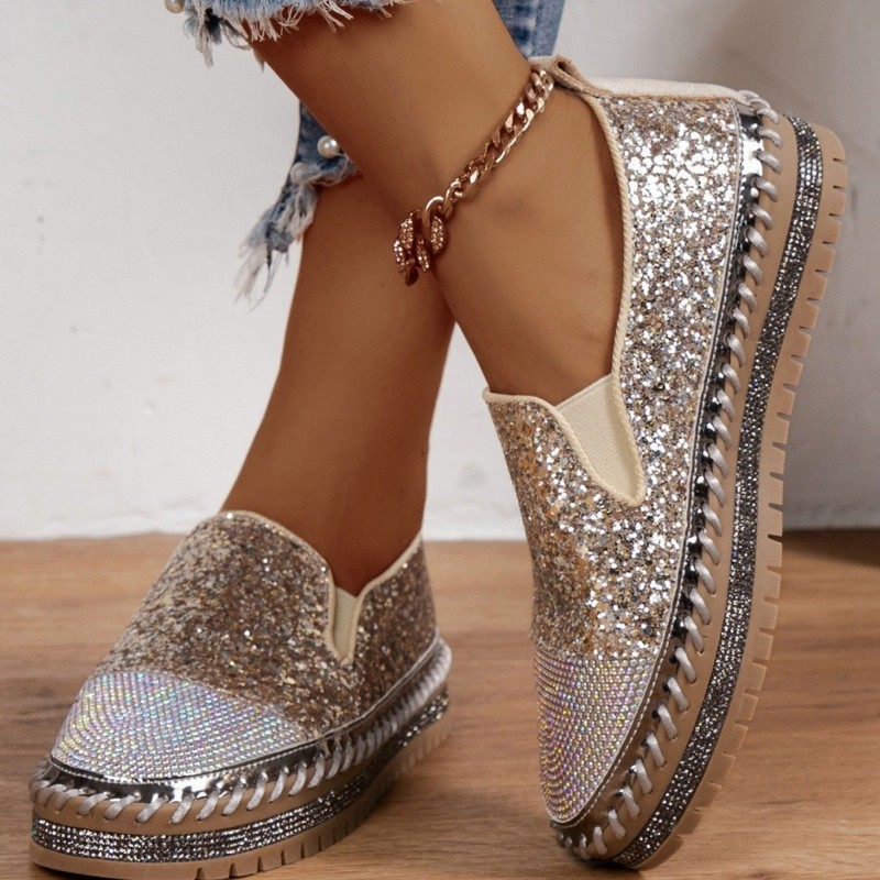 Thick Bottom Flat Loafers Rhinestone