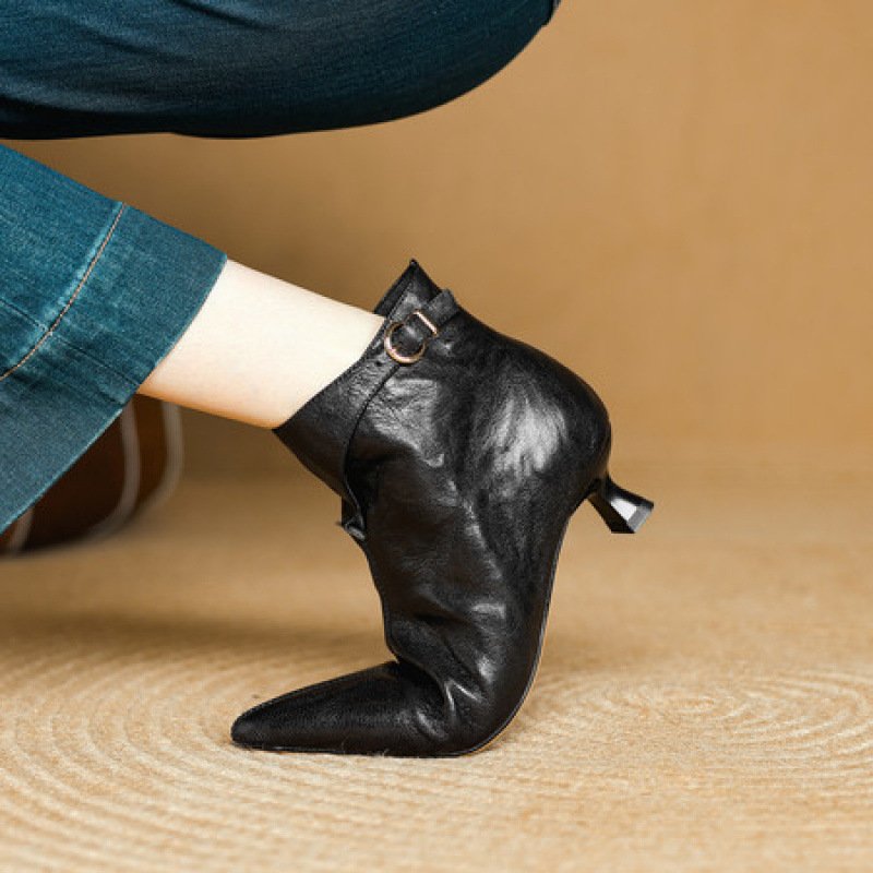 French-style Vintage Pointed-toe Mid-heel Ankle Boots For Women
