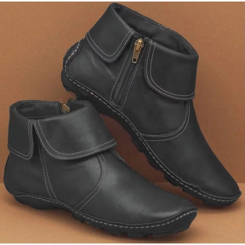 Ankle Boots Women Zipper Flat Shoes