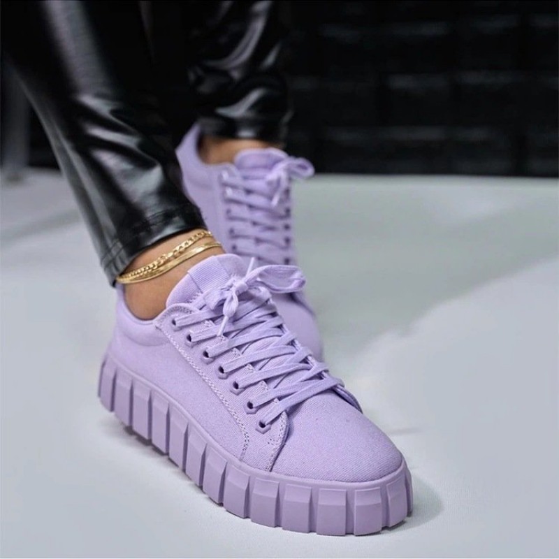 Lace-up Canvas Shoes Summer Round Toe Platform Single Shoes For Women Sneakers