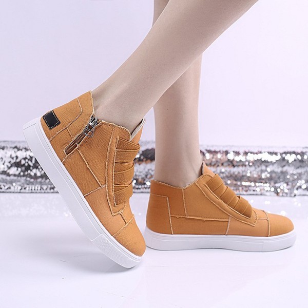 Canvas Flat Shoes Women Side Zipper Walking Sneake...
