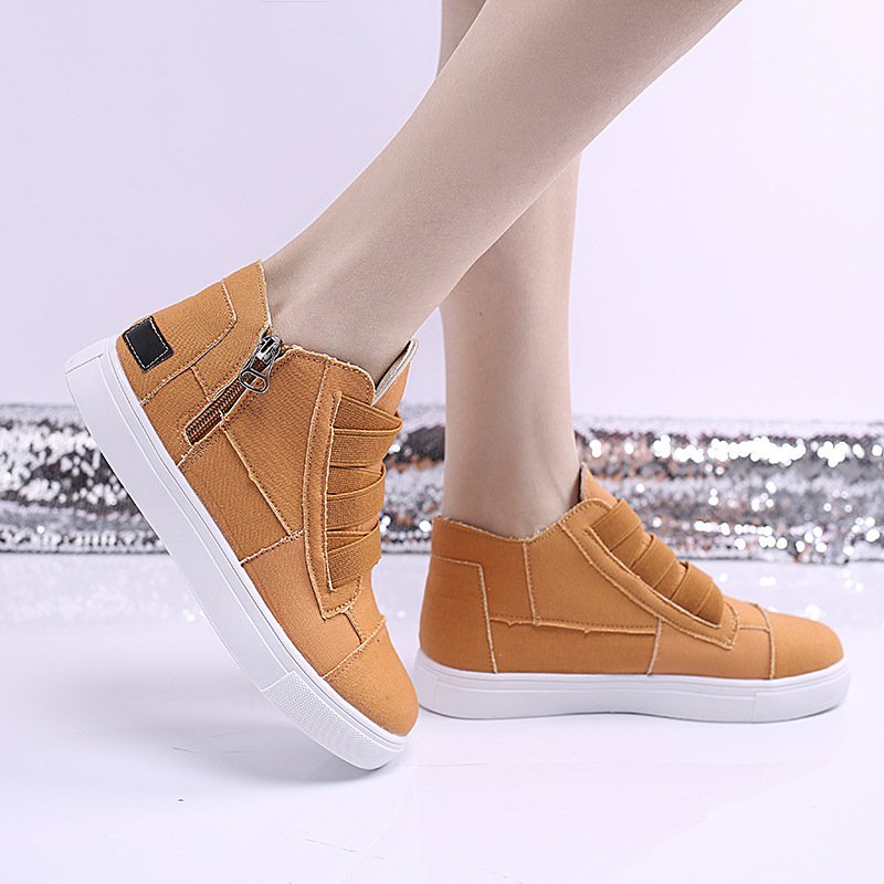 Canvas Flat Shoes Women Side Zipper Walking Sneake...