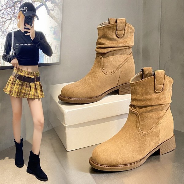 Suede Slimming Chunky-heel Fashion Ankle Boots For...