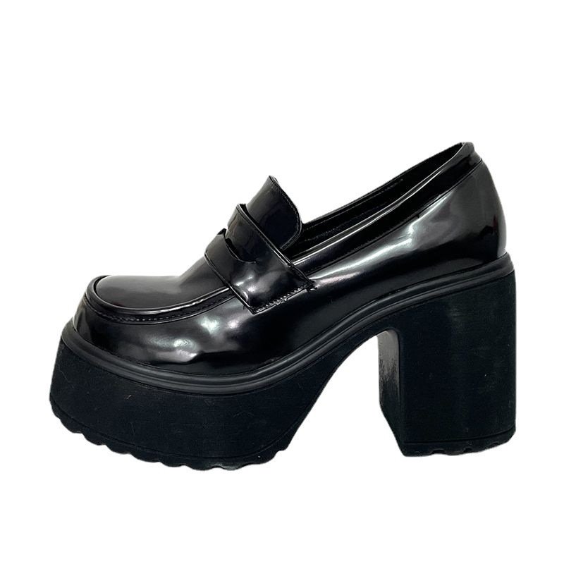 Mary Jane Short Heel High Heels Small Height-increasing British Platform Loafers Leather Shoes For Women