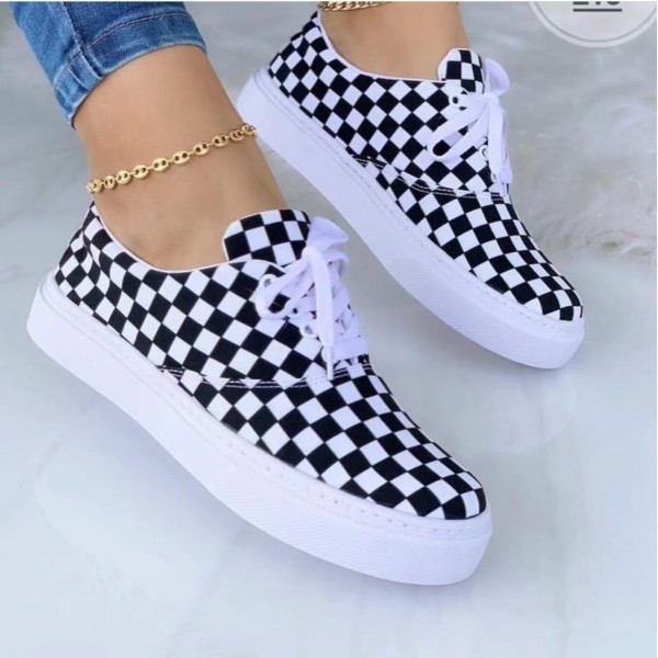 Lace-up Flats Shoes Print Canvas Fashion Walking S...