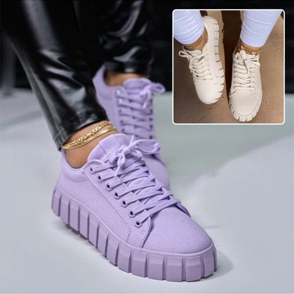 Lace-up Canvas Shoes Summer Round Toe Platform Sin...