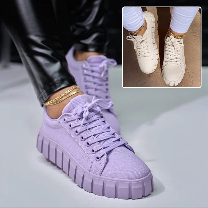 Lace-up Canvas Shoes Summer Round Toe Platform Sin...