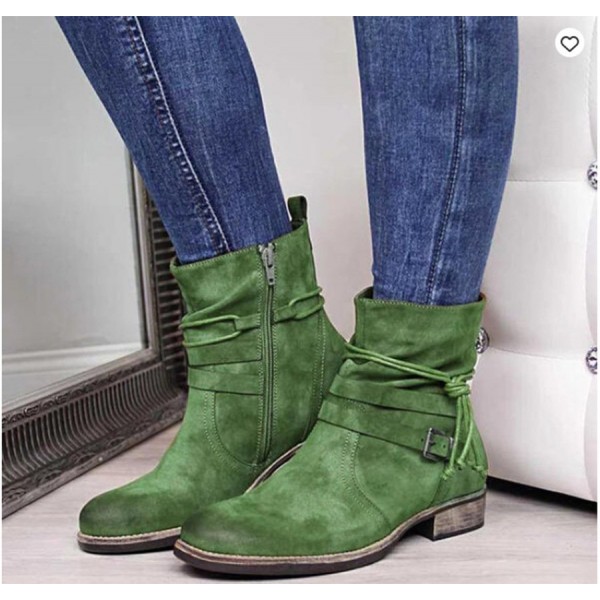 Western Boots Women Buckle Ankle Boots Side Zipper...