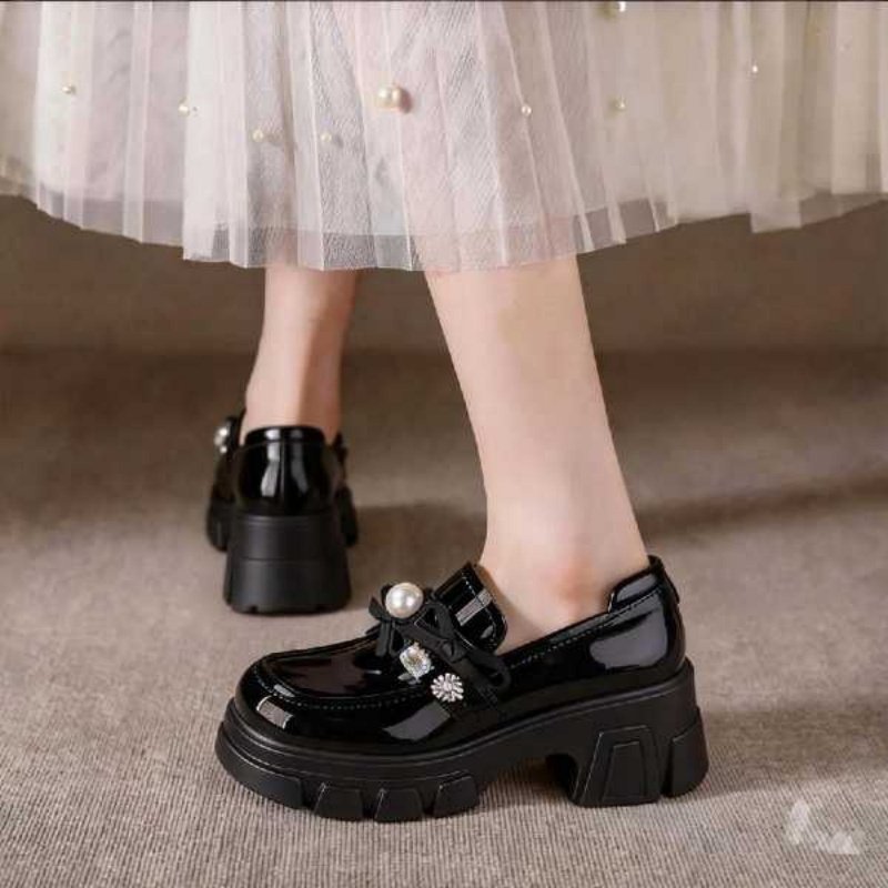 New Platform Loafers For Women - Chunky Heel Commuter Shoes, Vintage British School Style JK Leather Shoes, Versatile Flats For Dresses
