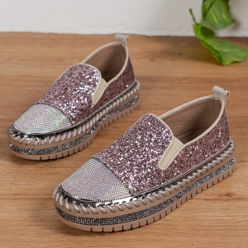 Thick Bottom Flat Loafers Rhinestone