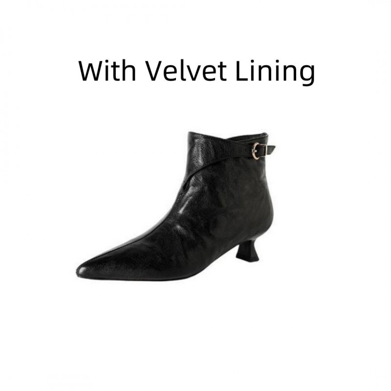 French-style Vintage Pointed-toe Mid-heel Ankle Boots For Women