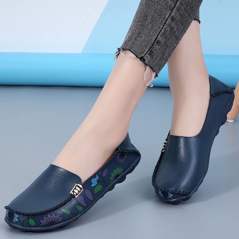 Flowers Loafers Women Flat Shoes With Sewing Threa...