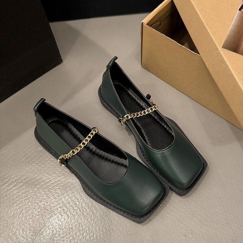 Women's Square Toe Metal Chain Strap Slip On Flats - Casual Dress Comfortable Loafers
