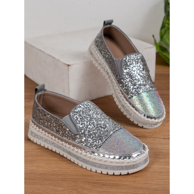 Thick Bottom Flat Loafers Rhinestone