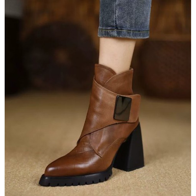 Retro Soft Sole Chunky Heel Ankle Boots For Women