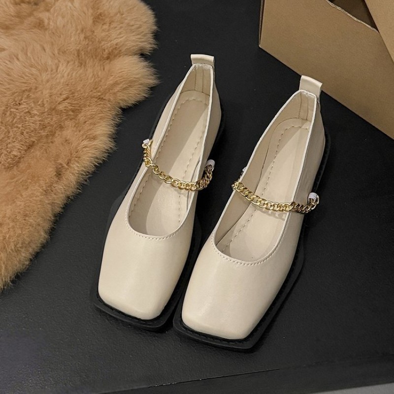 Women's Square Toe Metal Chain Strap Slip On Flats - Casual Dress Comfortable Loafers