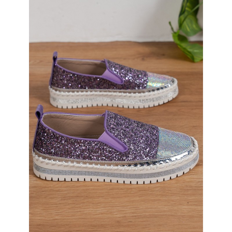 Thick Bottom Flat Loafers Rhinestone