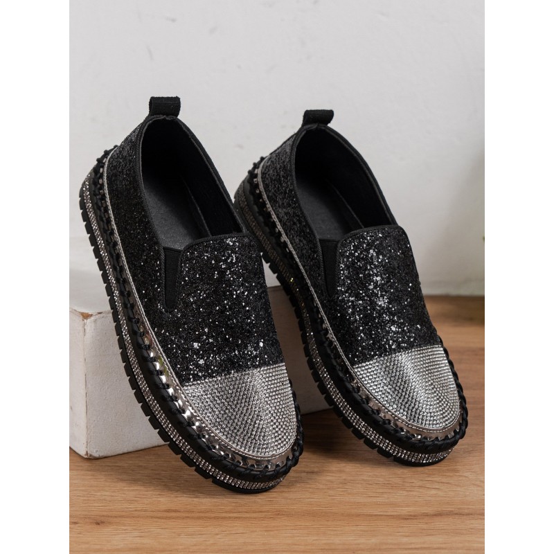 Thick Bottom Flat Loafers Rhinestone