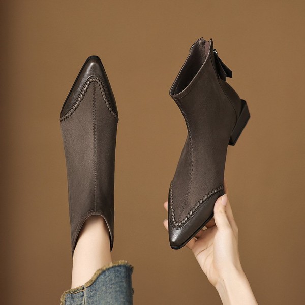 Pointed-toe Square-heeled Ankle Boots For Women
