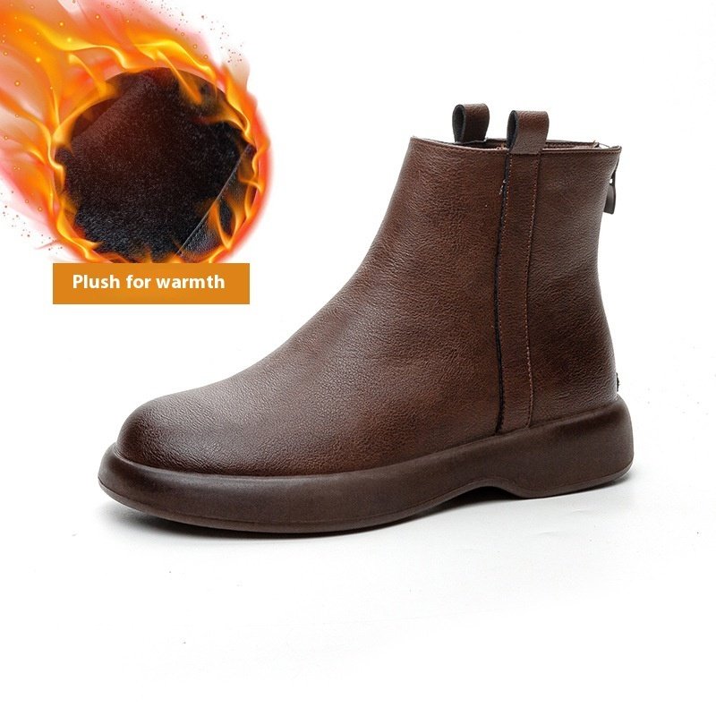 Winter Fleece-lined Flat Ankle Boots Women