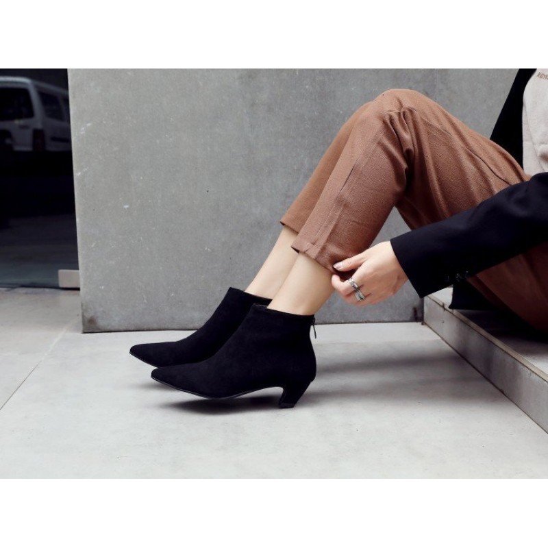 Large Size Mid Heel Pointed Ankle Boots Women