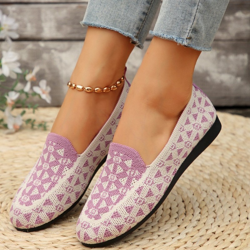 Printed Round Toe Flat Shoes Fashion Casual Hollow...