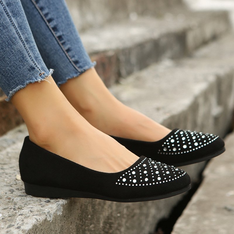 Fshion Flats Shoes With Rhinestones Casual Round T...