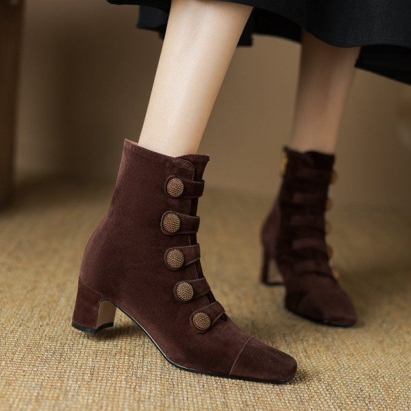 Retro High-heeled Ankle Boots For Women New Autumn...