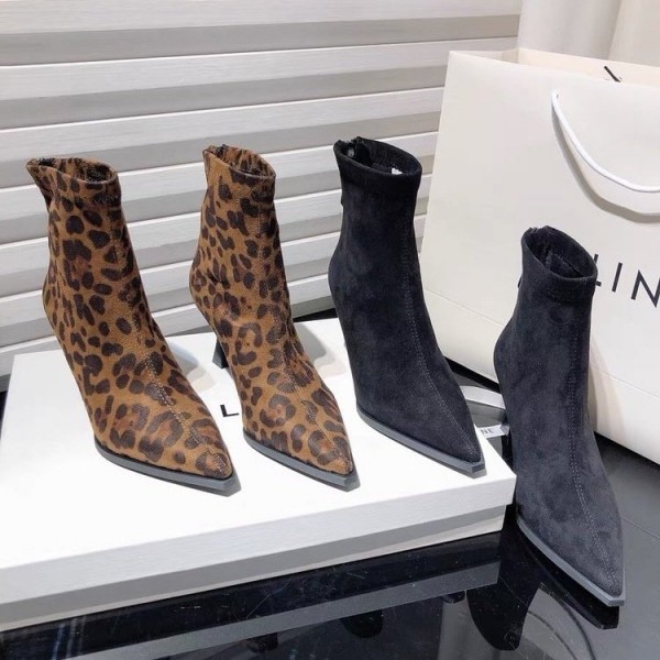 Leopard Pointed Toe Stiletto Heel Ankle Boots For ...